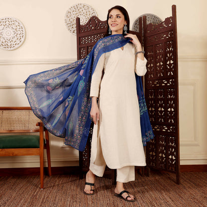 The52 Women's Gorgeous Solid Chanderi Silk Fabric Straight Kurta Pant and Dupatta Set