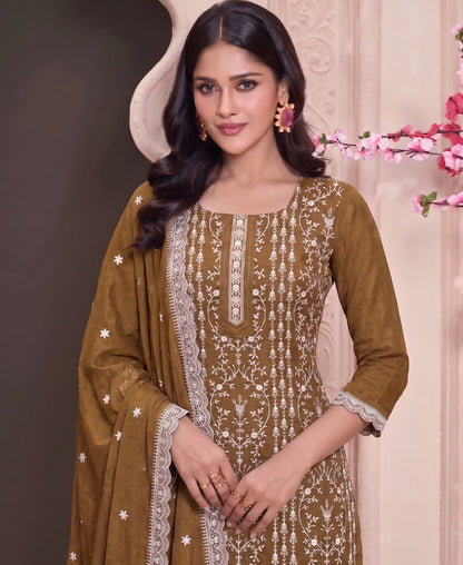KC Mustard Summer Wear Rangoli Silk Straight Suit For Women