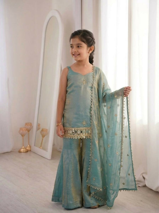 Teeya Creation New Trendy Kids Wedding Wear Kurta Suit - Blue Palazzo Set