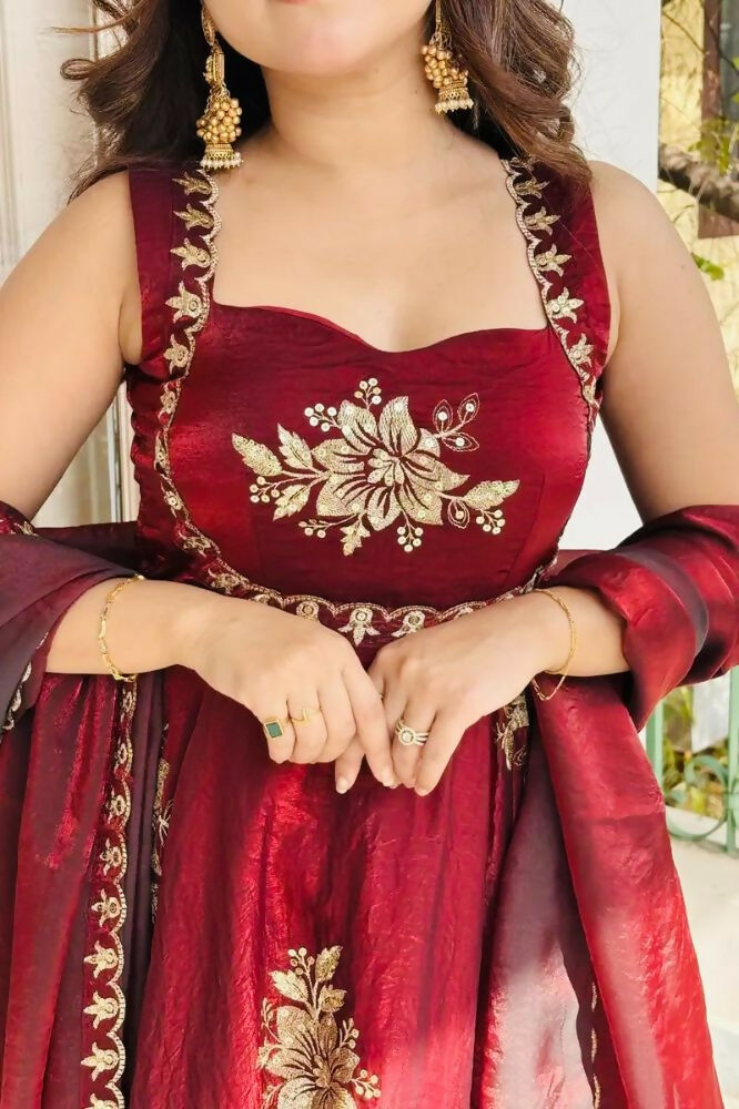 Teeya Creation New Womens Trendy Embroidery Sequence Work Maroon Kurta Set