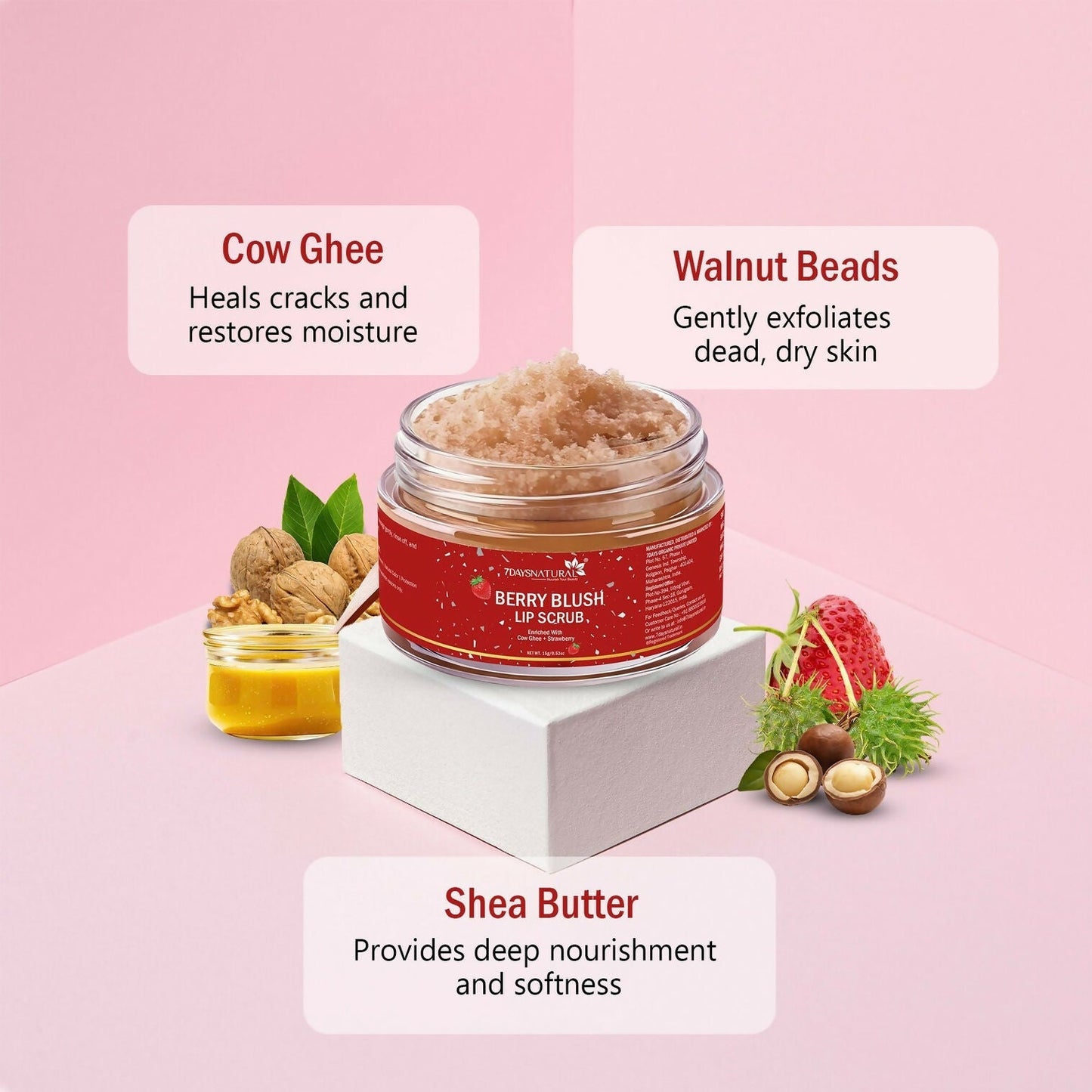 7days Natural Lip Scrub For Dark Tanned Lip Shine, Glossy, Soft With Moisturize Scrub