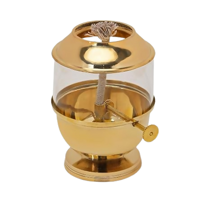 Not Available Pure Brass Akhand Jyot Diya with Borosilicate Glass Cover