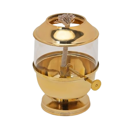 Not Available Pure Brass Akhand Jyot Diya with Borosilicate Glass Cover