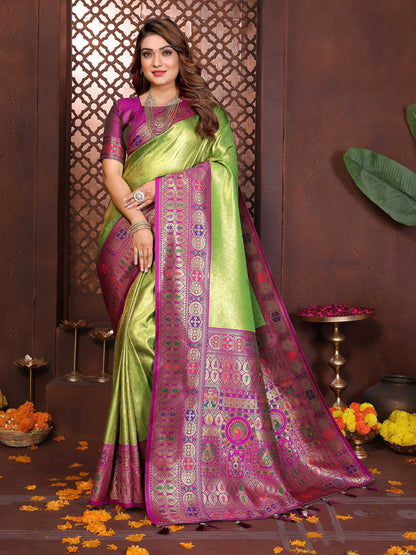 Aastha Fashion Green Tissue Silk Weaving Saree