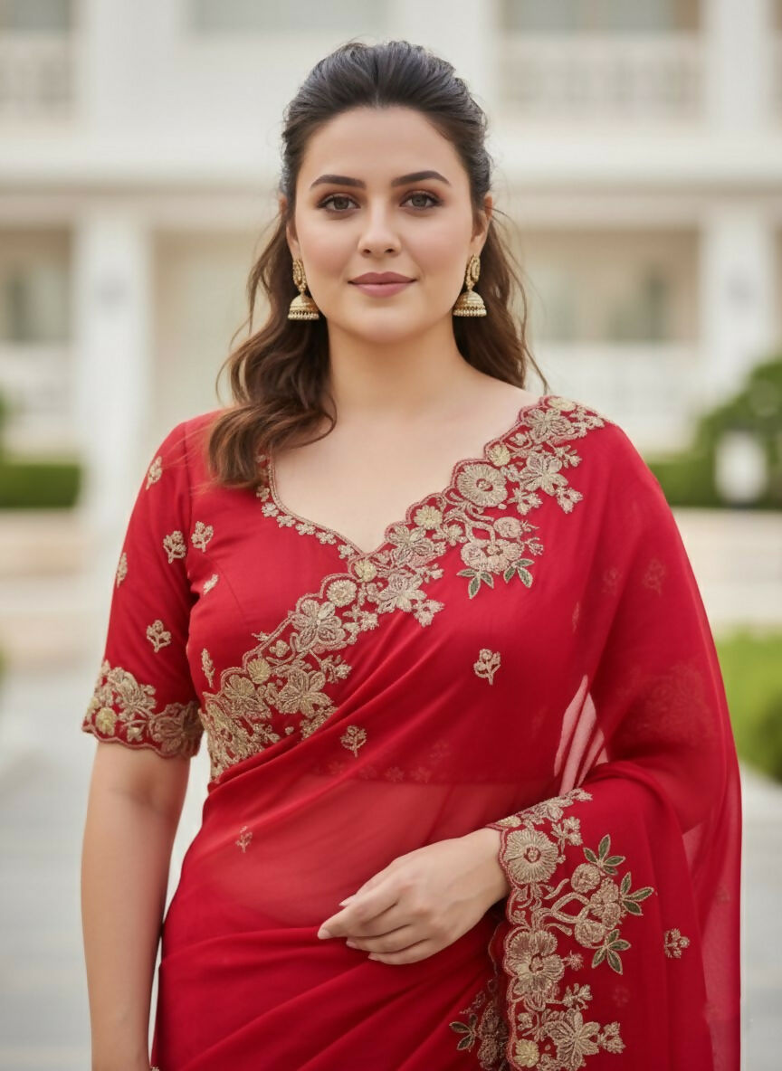 Teeya Creation New Trendy Party Wear Soft Silk Saree-Red