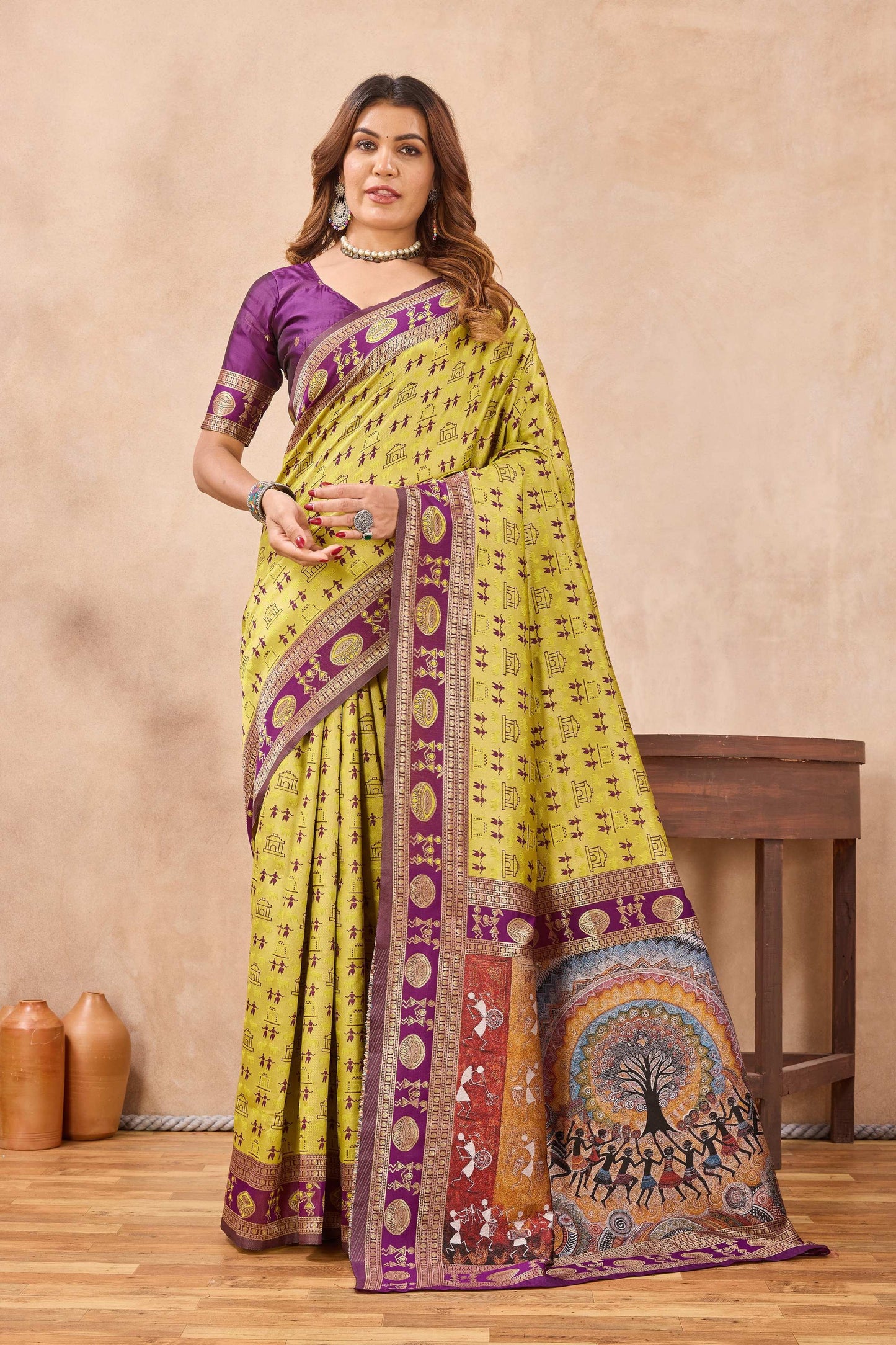 Divine International Trading Co Neon Wine Soft Silk Blend Banarasi Jacuard Work Designer Party Wear Saree With Unstitched Blouse Piece