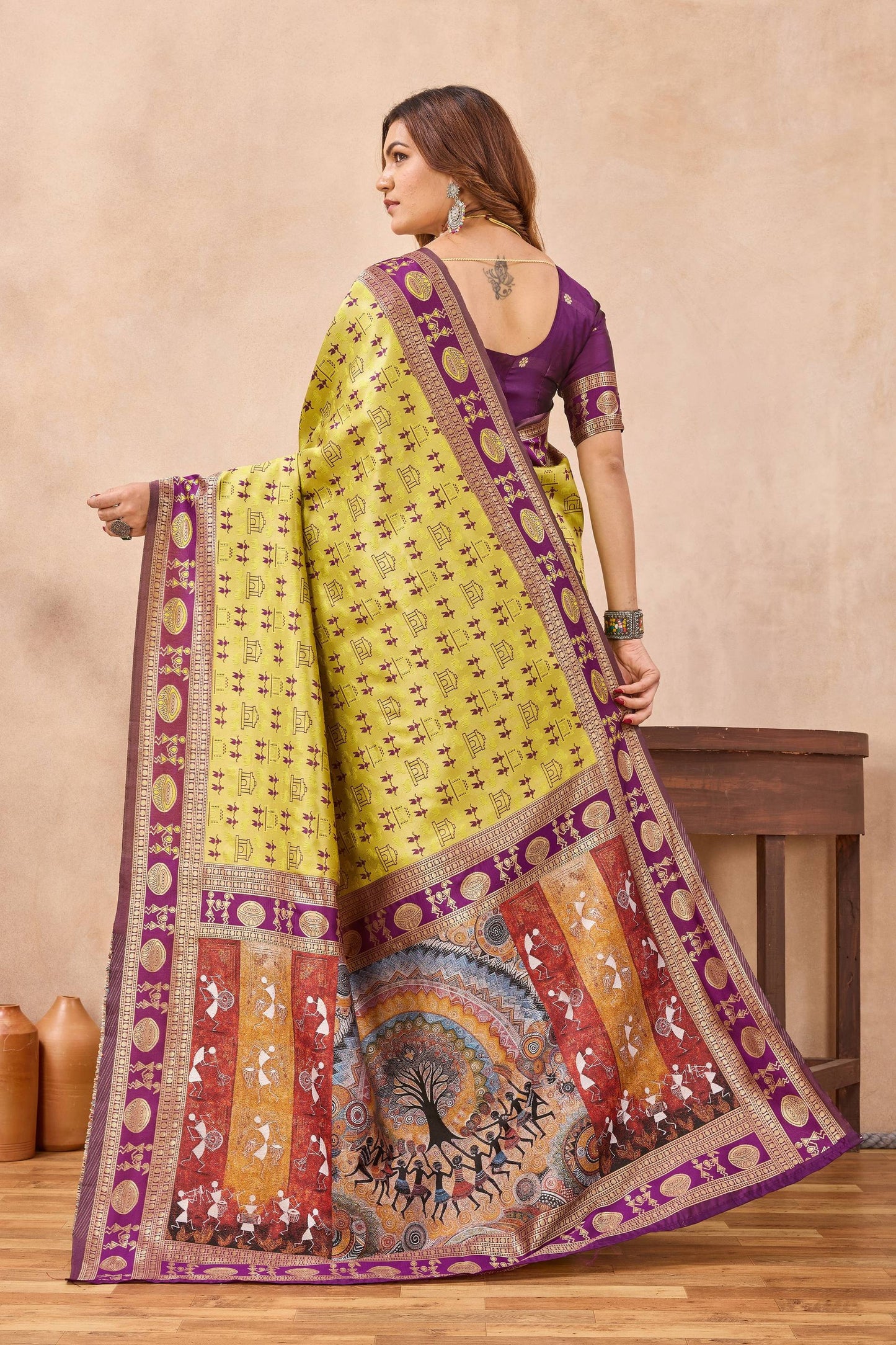 Divine International Trading Co Neon Wine Soft Silk Blend Banarasi Jacuard Work Designer Party Wear Saree With Unstitched Blouse Piece