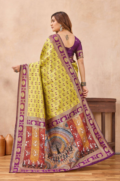 Divine International Trading Co Neon Wine Soft Silk Blend Banarasi Jacuard Work Designer Party Wear Saree With Unstitched Blouse Piece