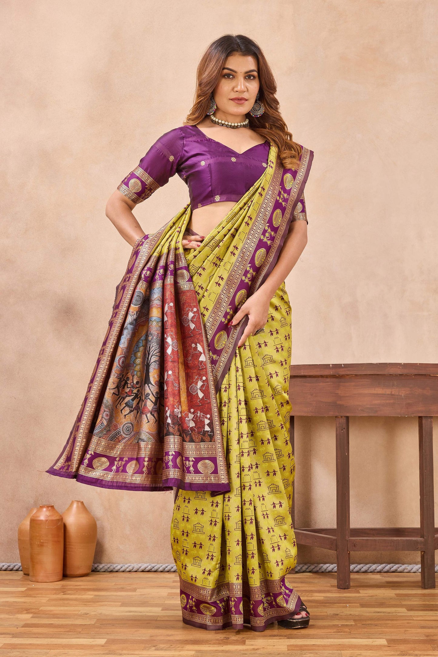 Divine International Trading Co Neon Wine Soft Silk Blend Banarasi Jacuard Work Designer Party Wear Saree With Unstitched Blouse Piece