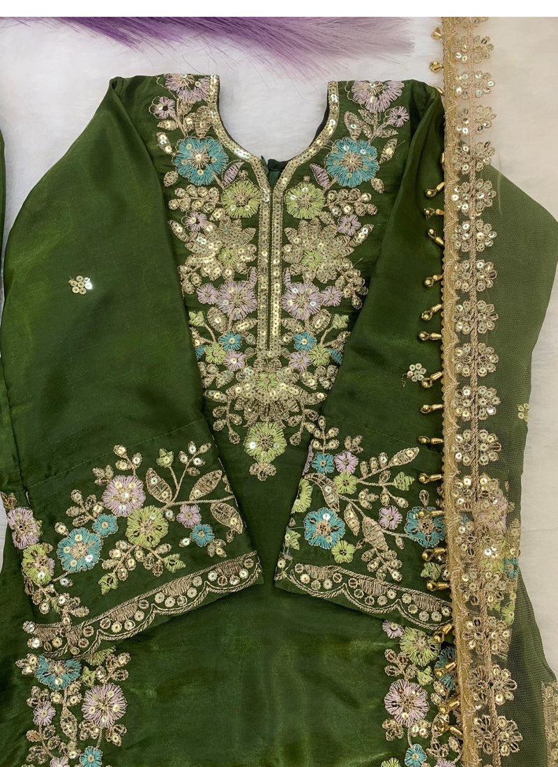 Evanik Green Kids Festival Wear Black Embroidered Silk Kurta Palazzo Set