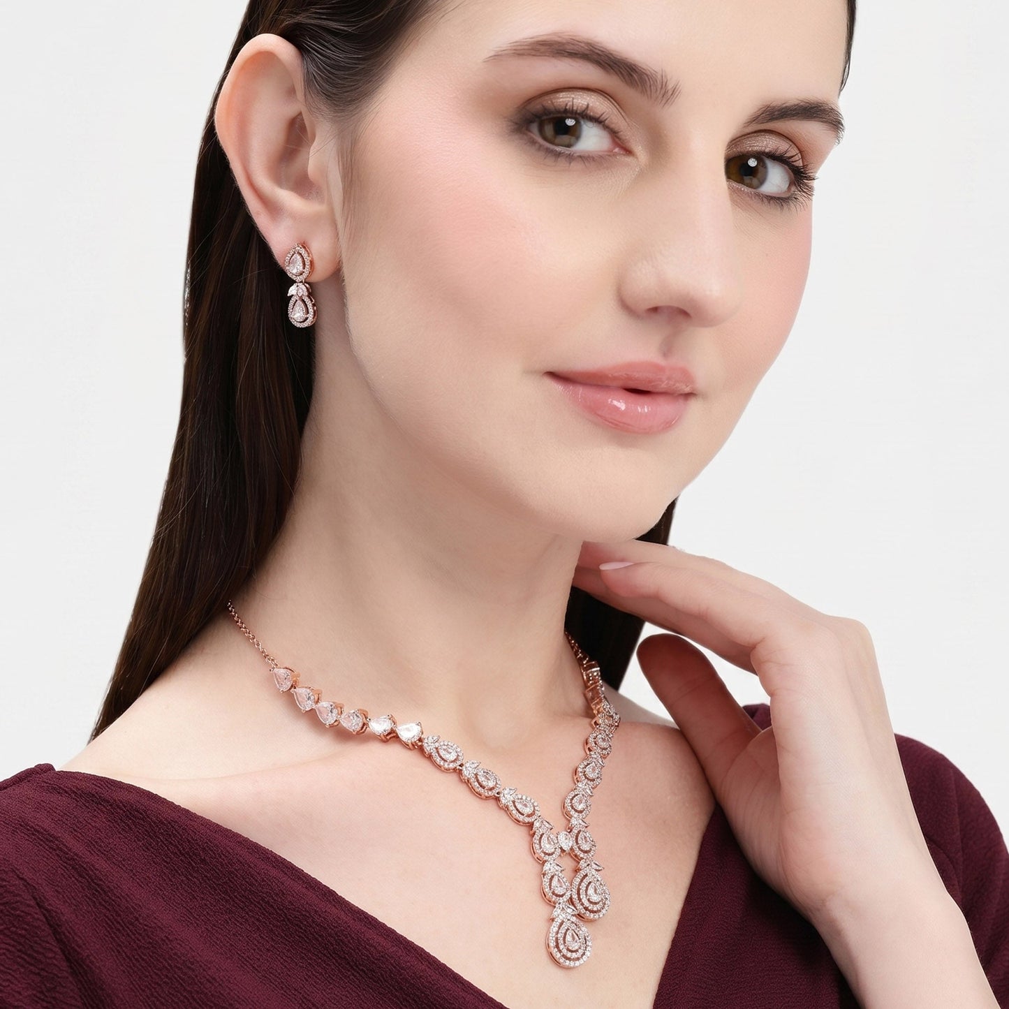 White CZ Floral Leaf Necklace Set