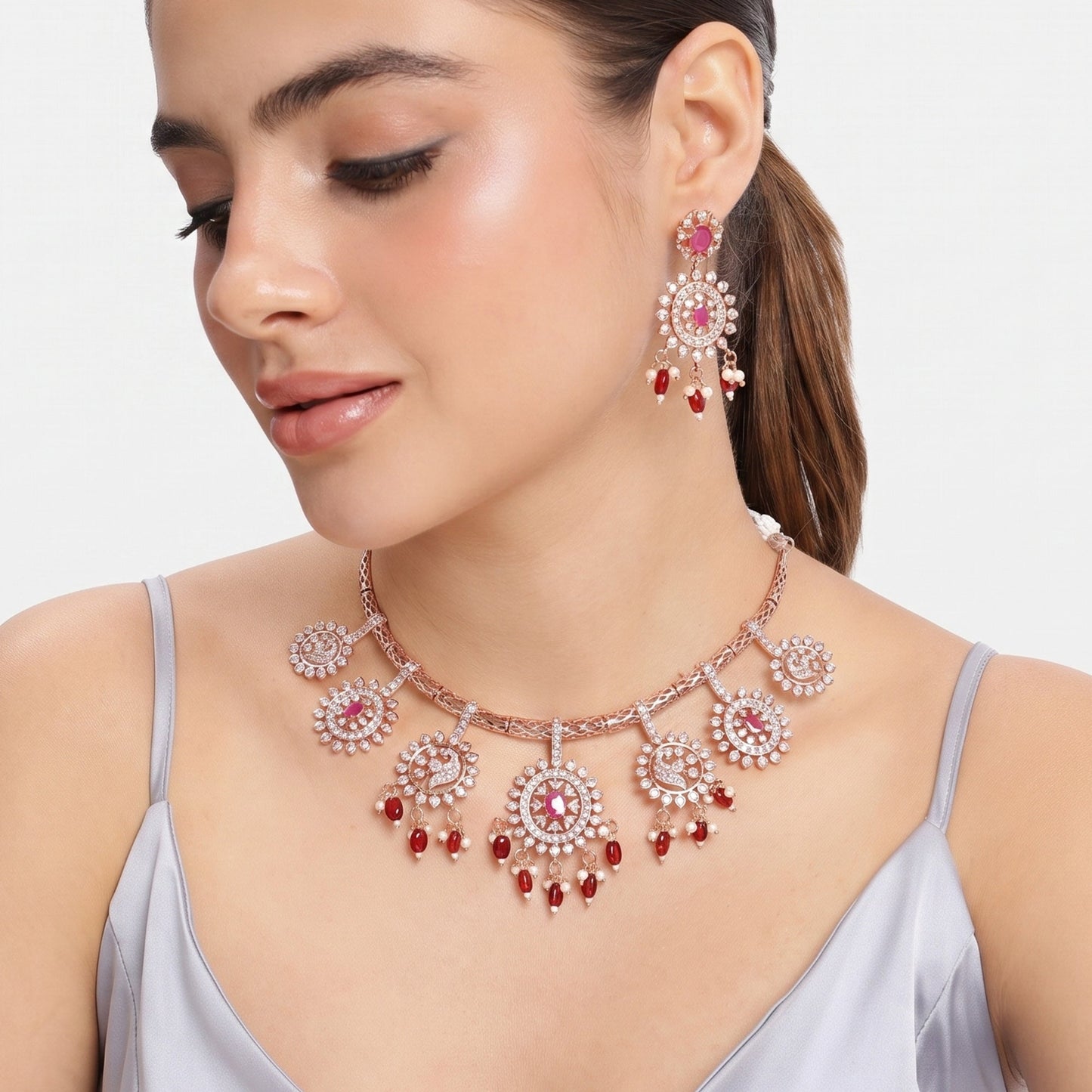 Rajvansh Ruby CZ Hasli Necklace Set