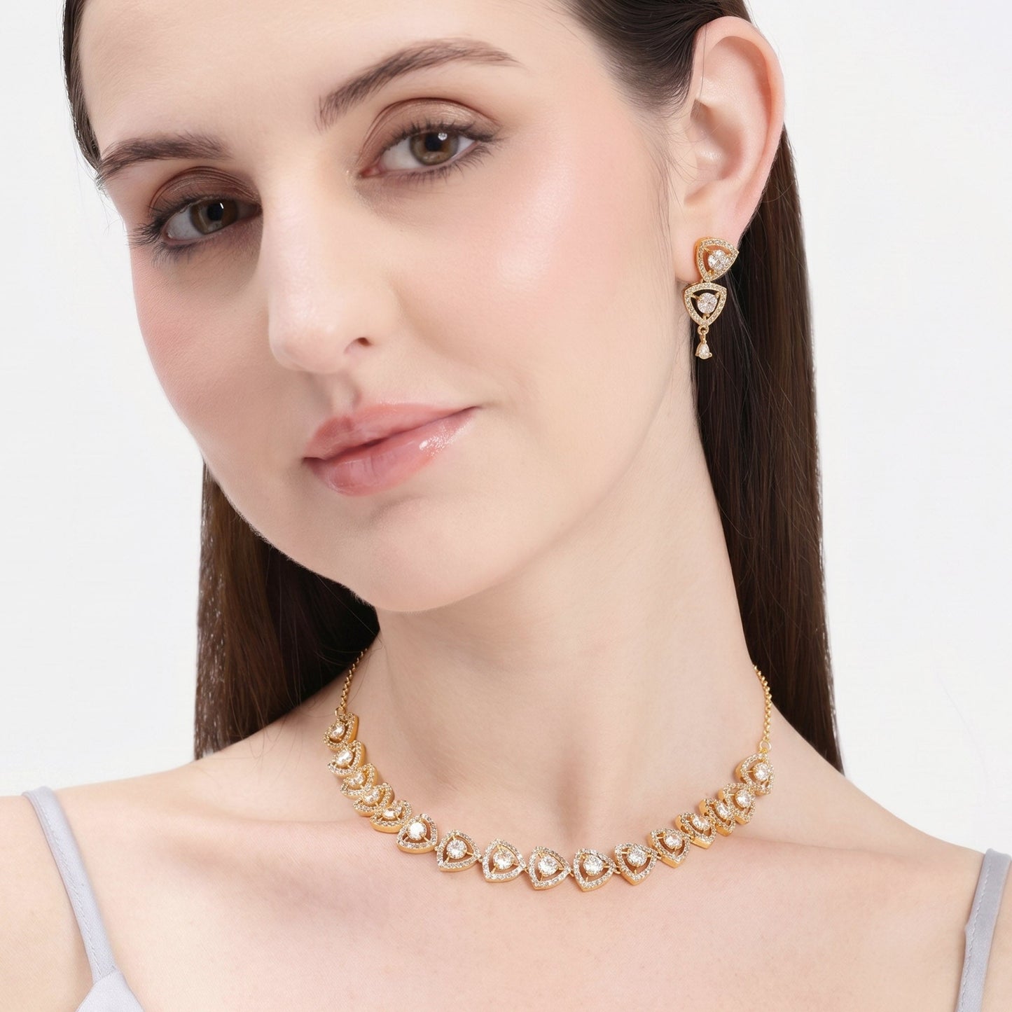White CZ Triangle Motif Necklace Set