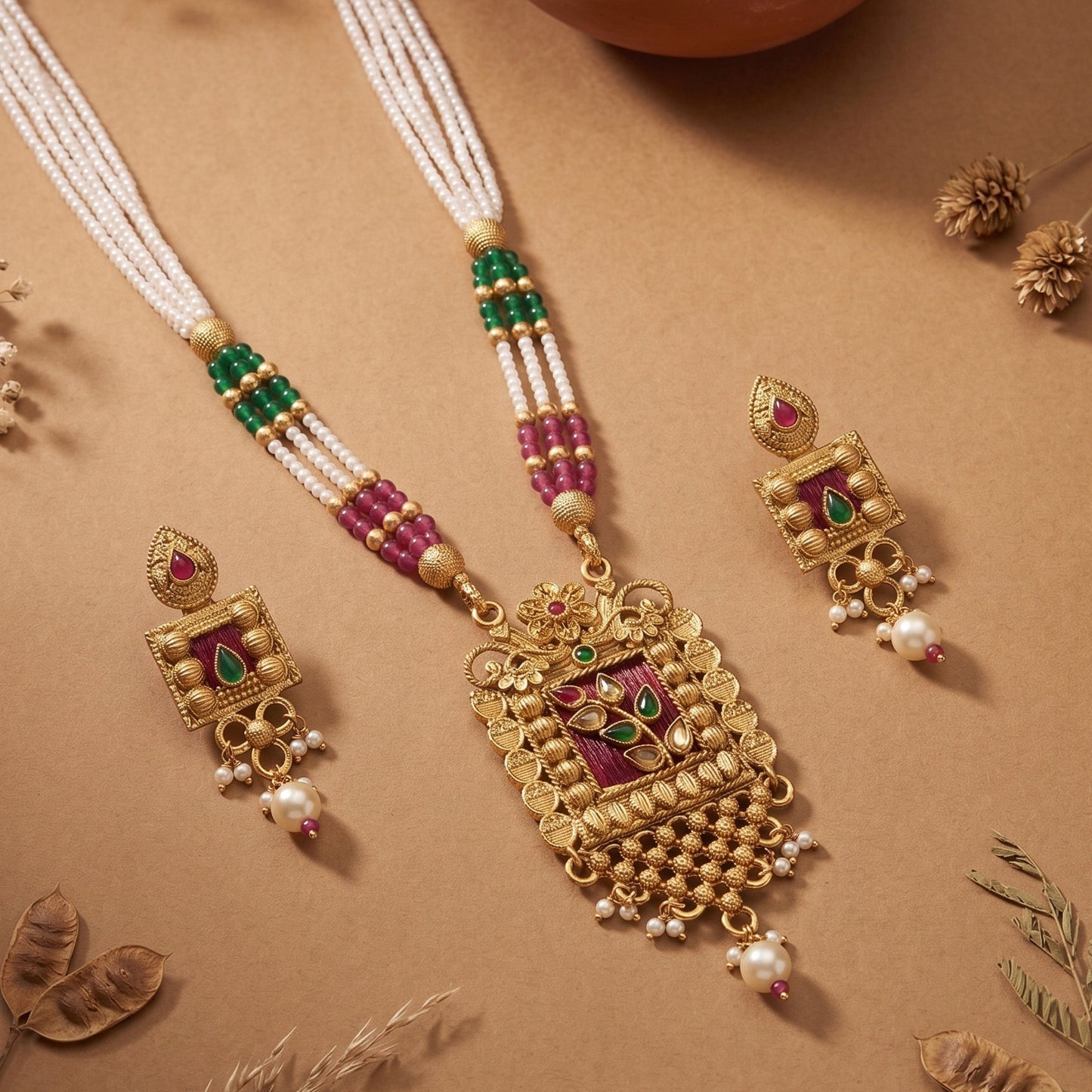 Ethnic Square Multi-Color Matte Necklace Set