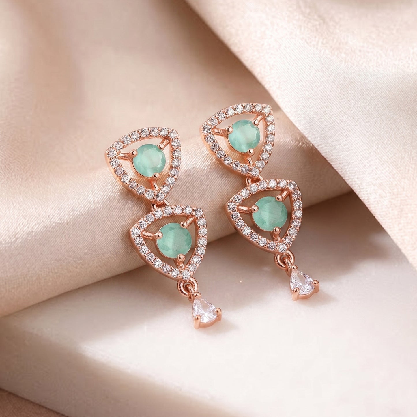 Mint Green Geometric Drop Earrings