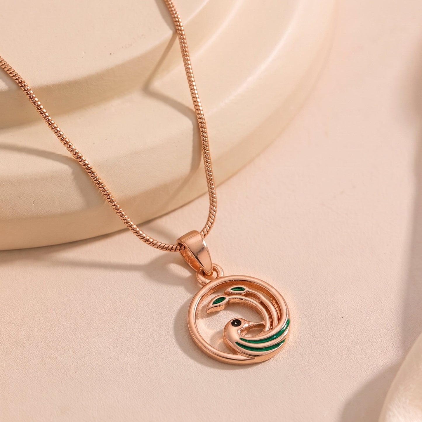 Estele Rose Gold Plated Peacock Designer Pendant for Women