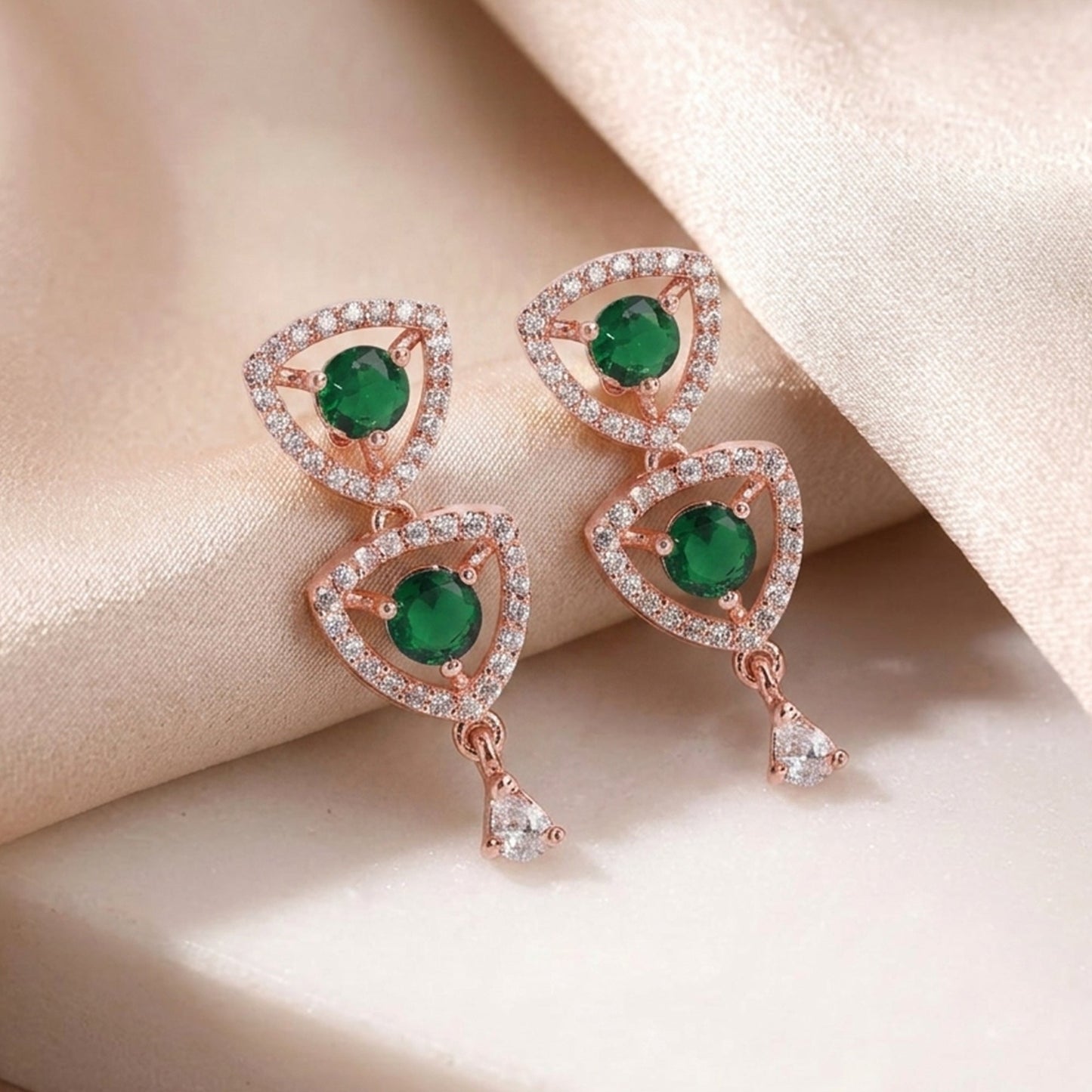 Green Geometric Drop Earrings