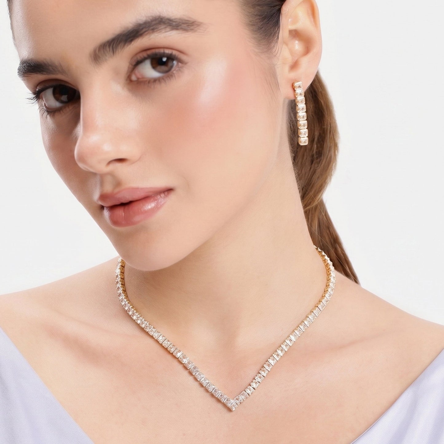 Zarah V-Shape Crystal Necklace Set