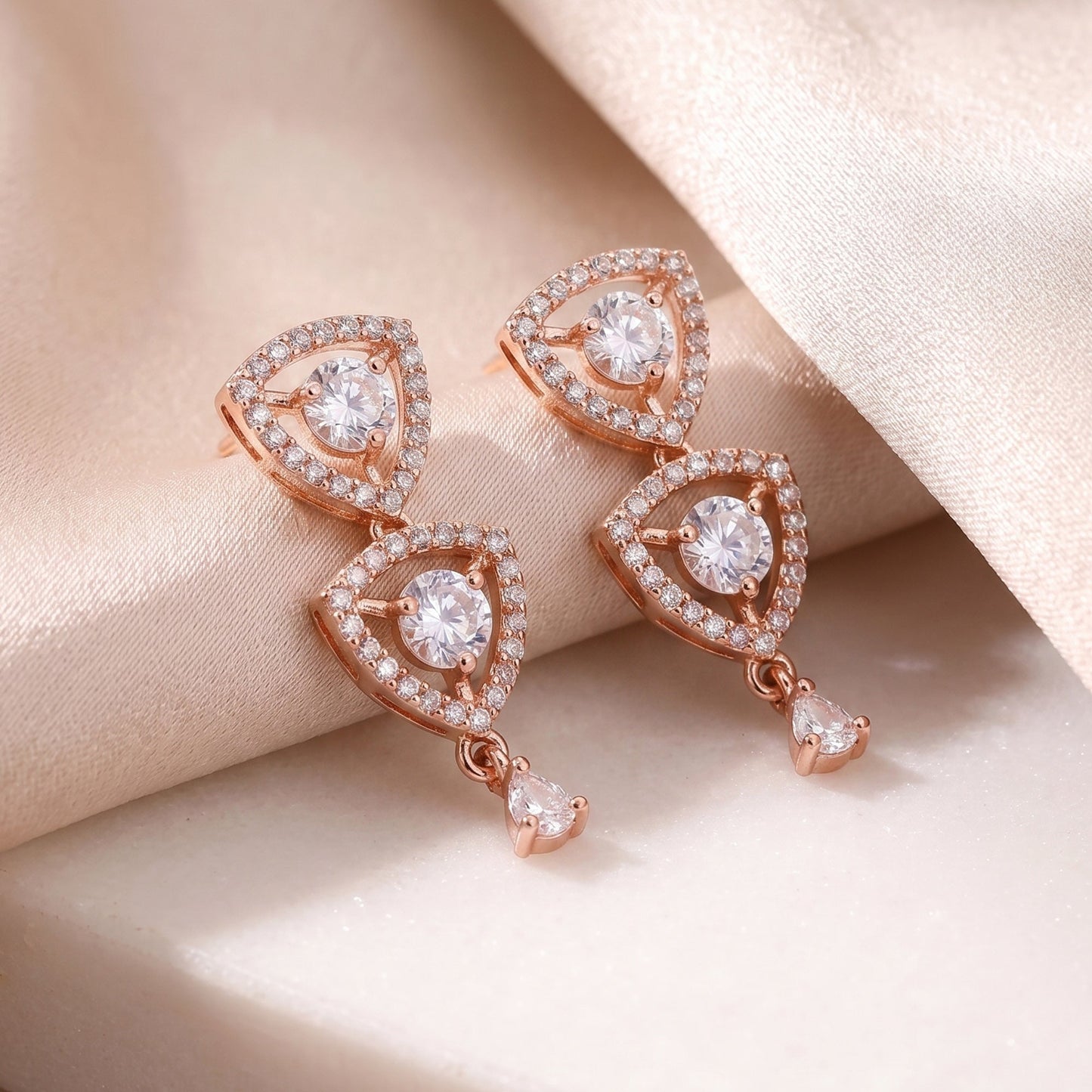 White Geometric Drop Earrings