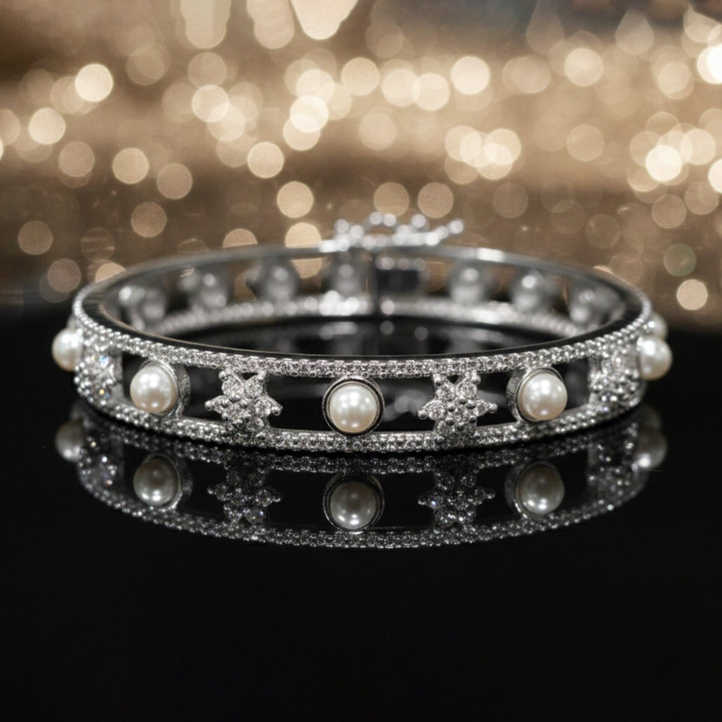 Pearl CZ Festive Openable Bangle