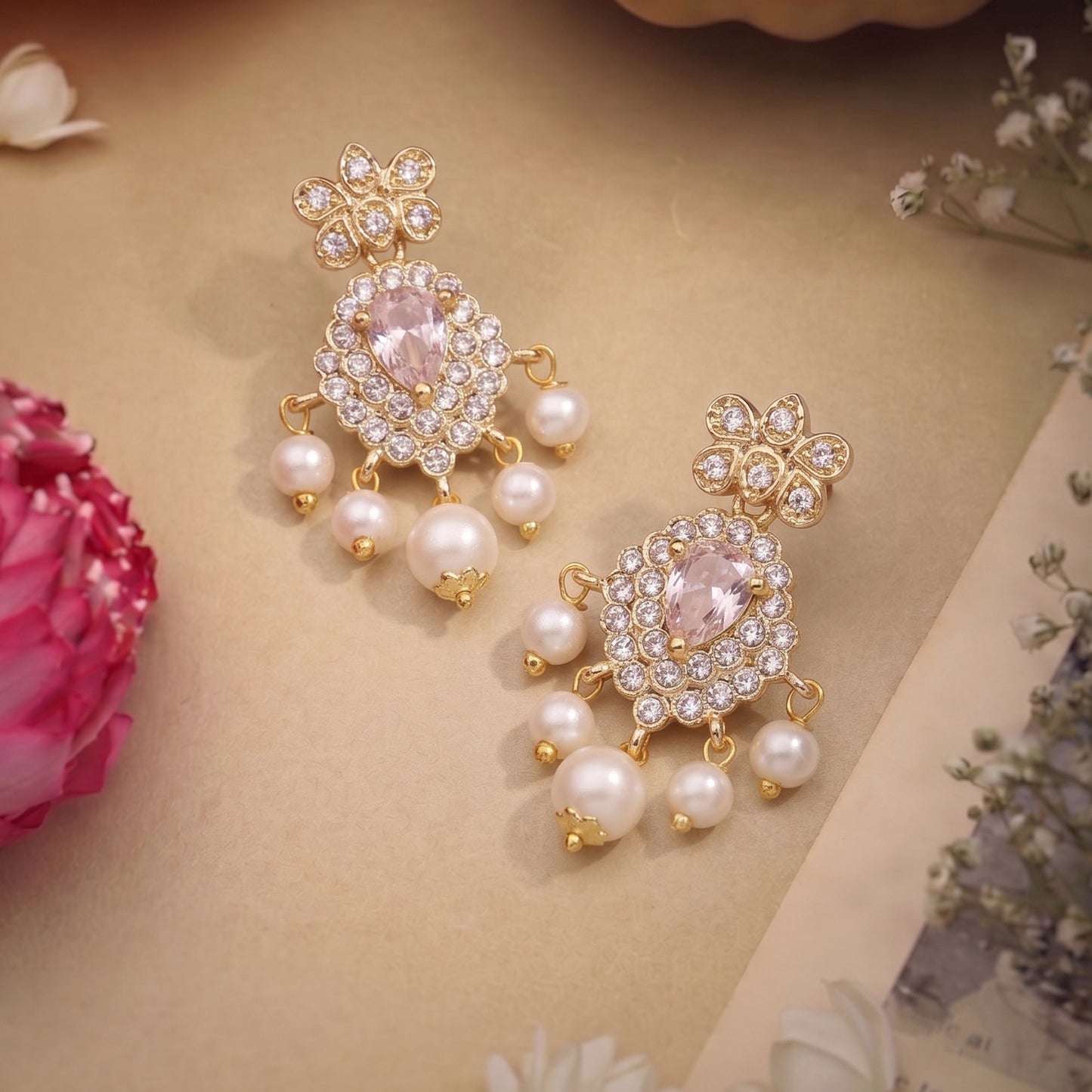 Ratnadeep White CZ Hasli Drop Earrings