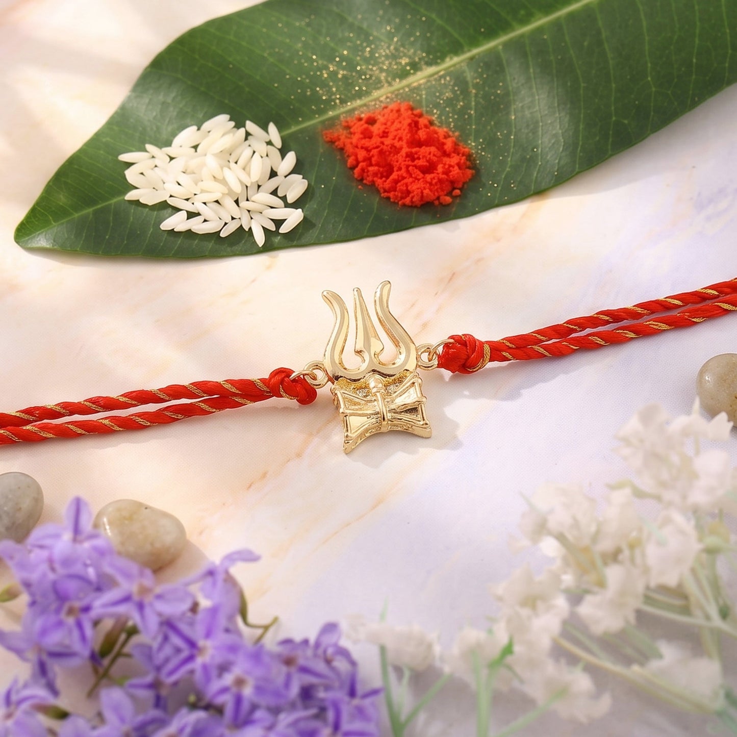 Gold Plated Trishool & Damru Rakhi