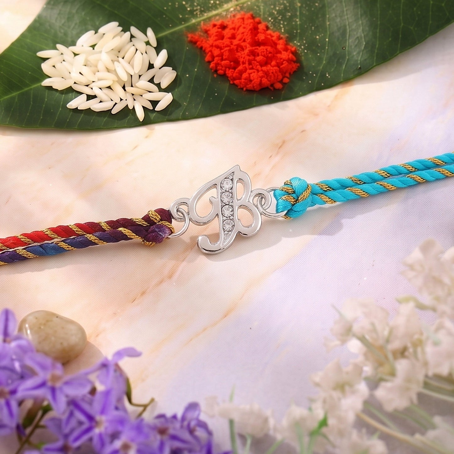 Premium Rhodium Plated Artistic "B" Initials Rakhi
