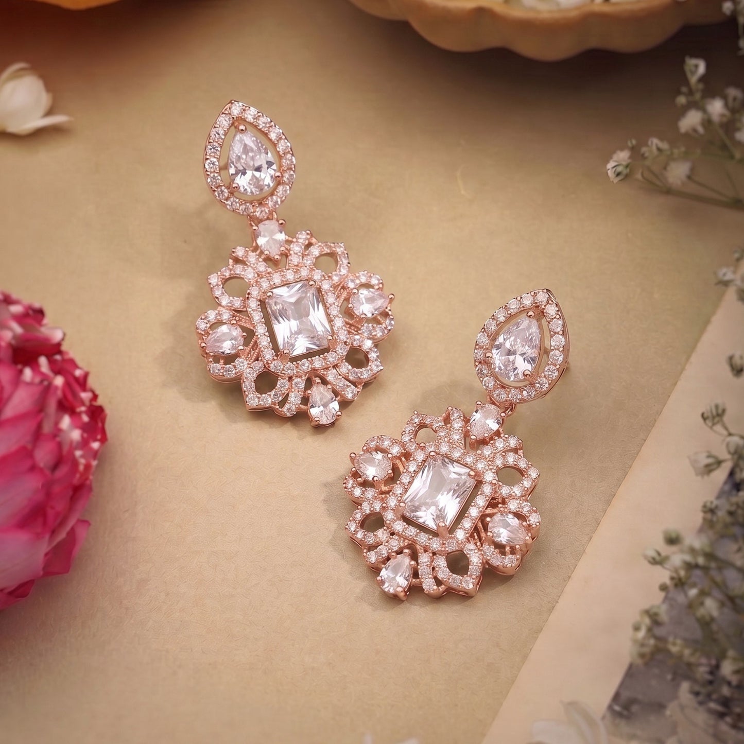 Prabha White CZ Hasli Drop Earrings