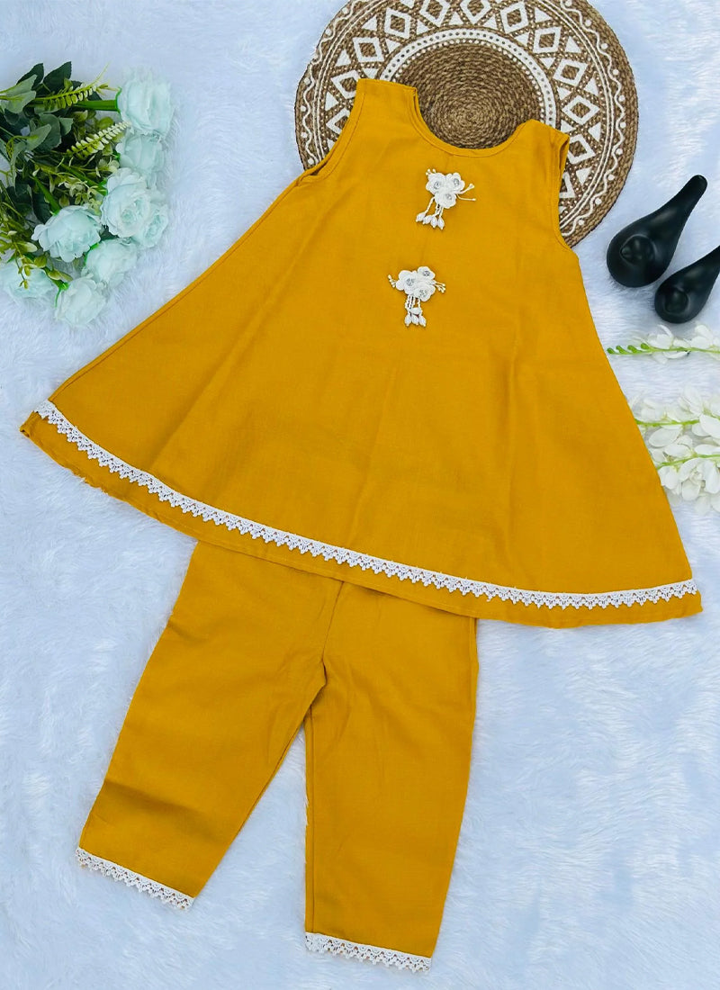 Evanik Yellow Summer Festival Wear Co-Ord Set For Kids