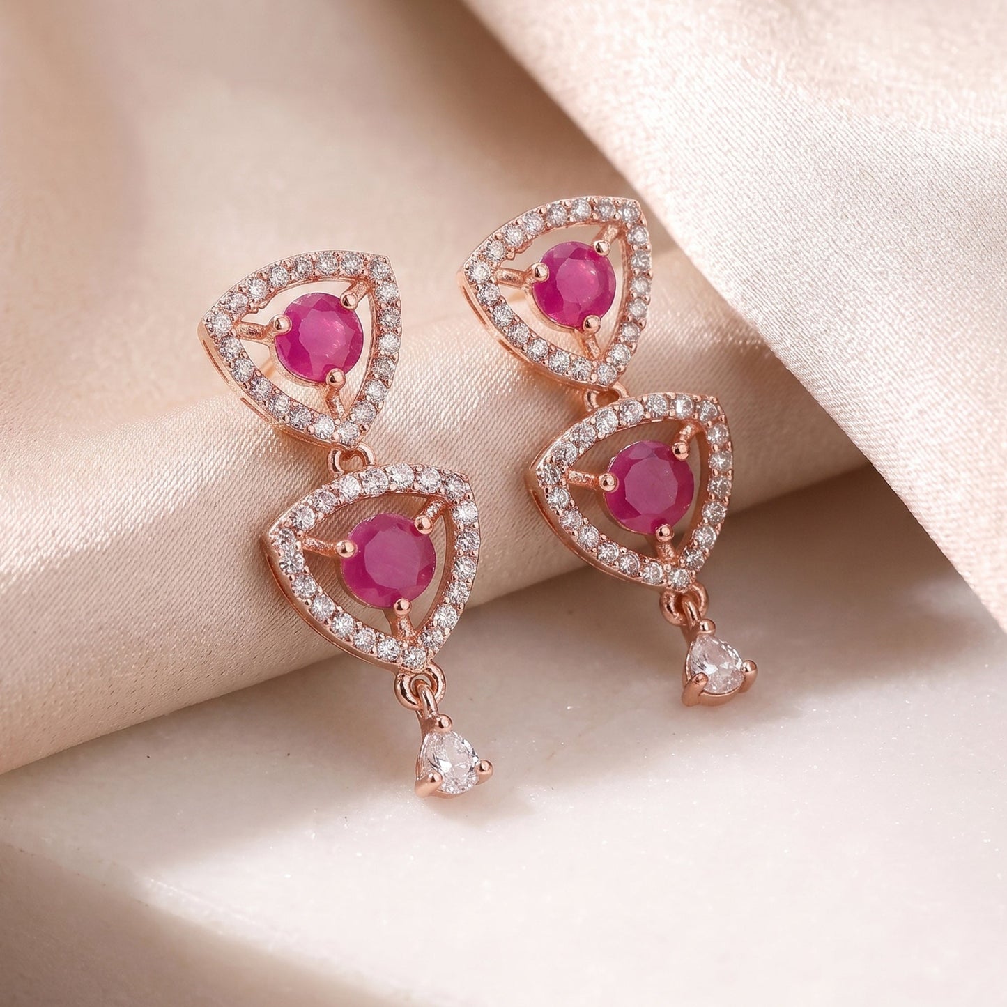 Ruby Triangle CZ Drop Earrings