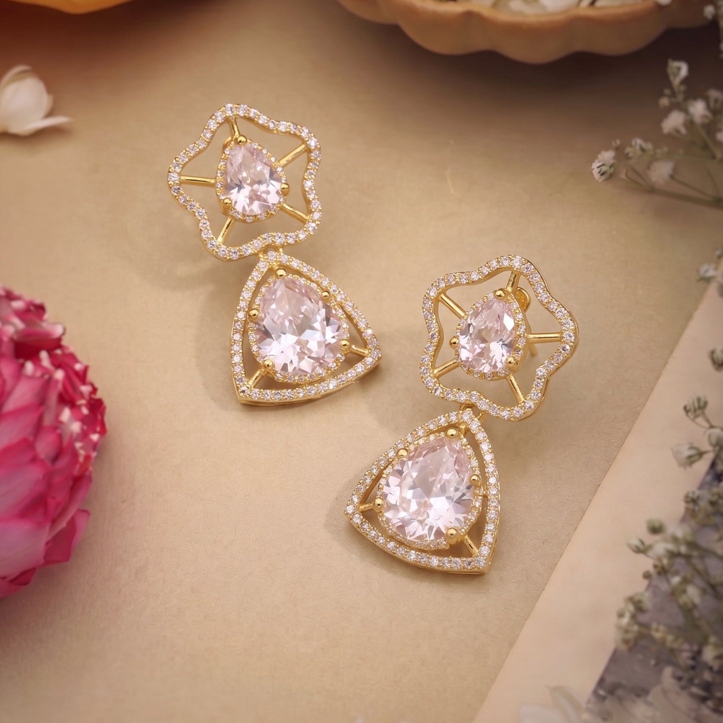 Amulya White CZ Hasli Drop Earrings