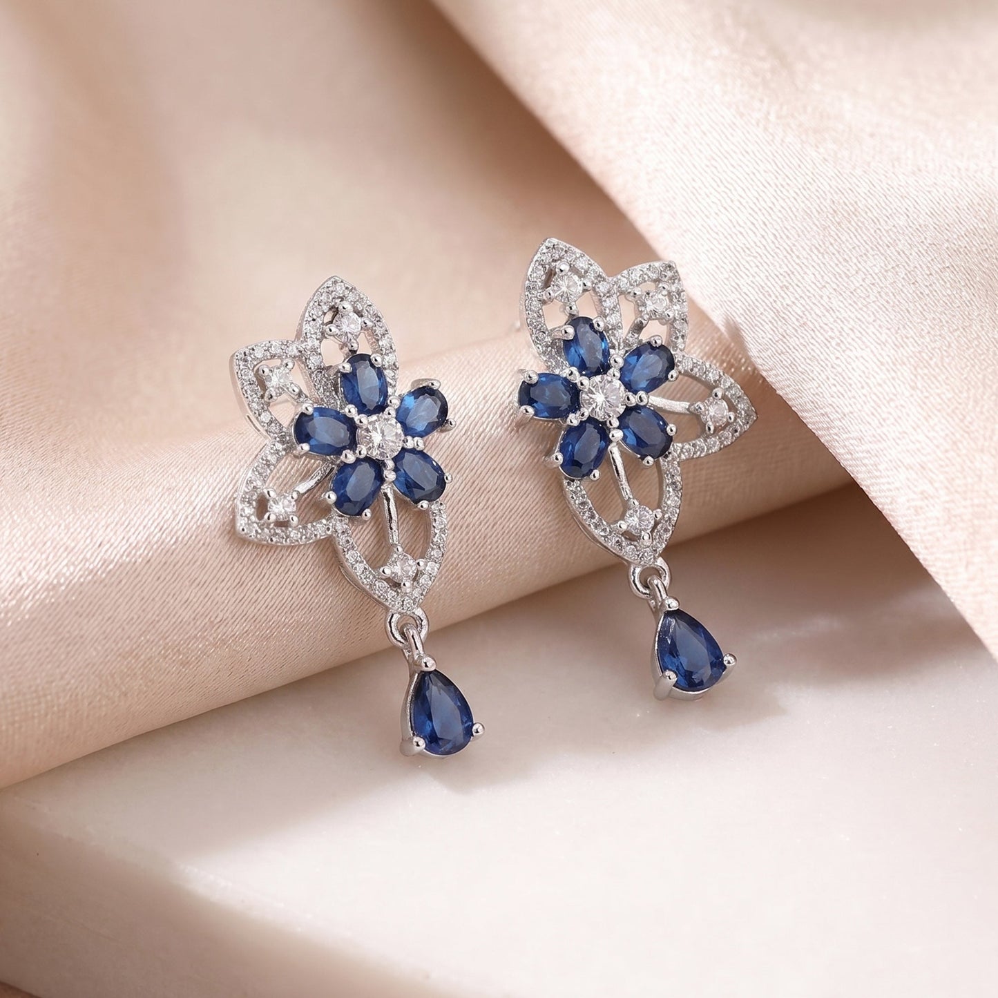 Blue Floral Statement Earrings