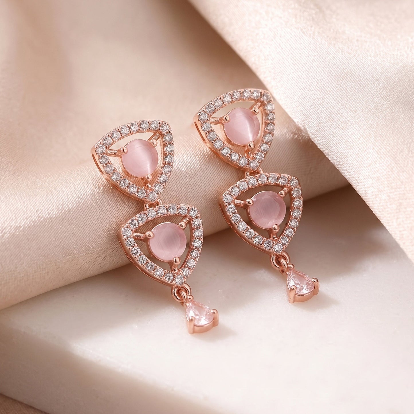 Rosegold Mint Pink Triangle Drop Earrings