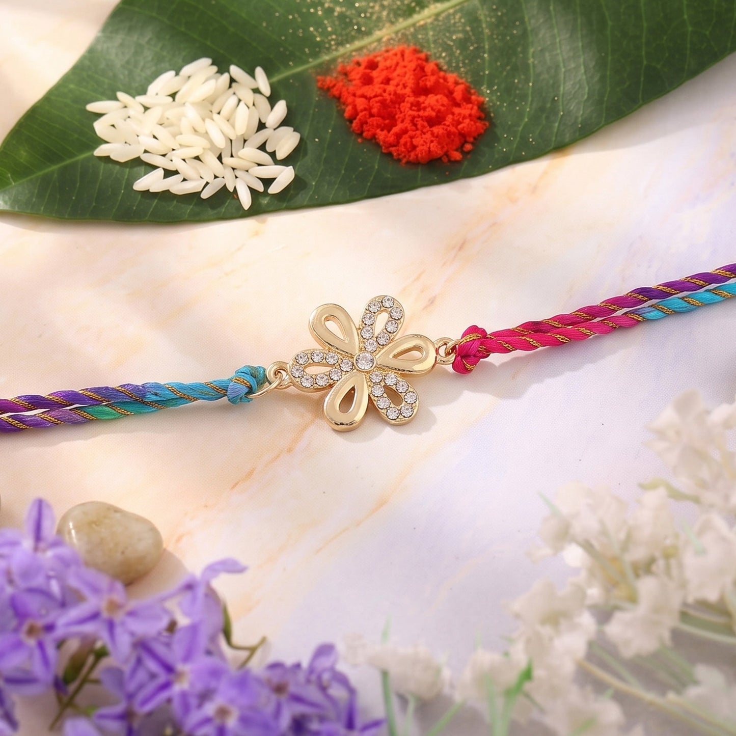 Premium Gold Plated Designer Flower Rakhi