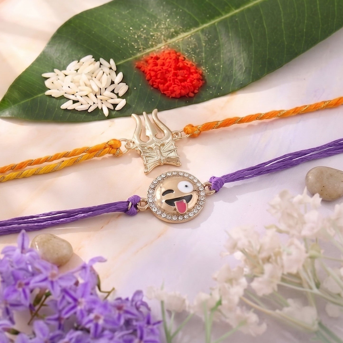 Gold Plated Om & Emoji Combo Rakhi