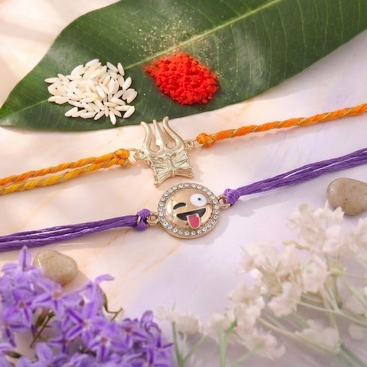 Gold Plated Om & Emoji Combo Rakhi