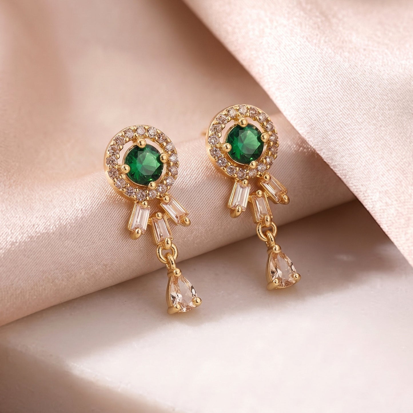 Green Floral Halo Drop Earrings
