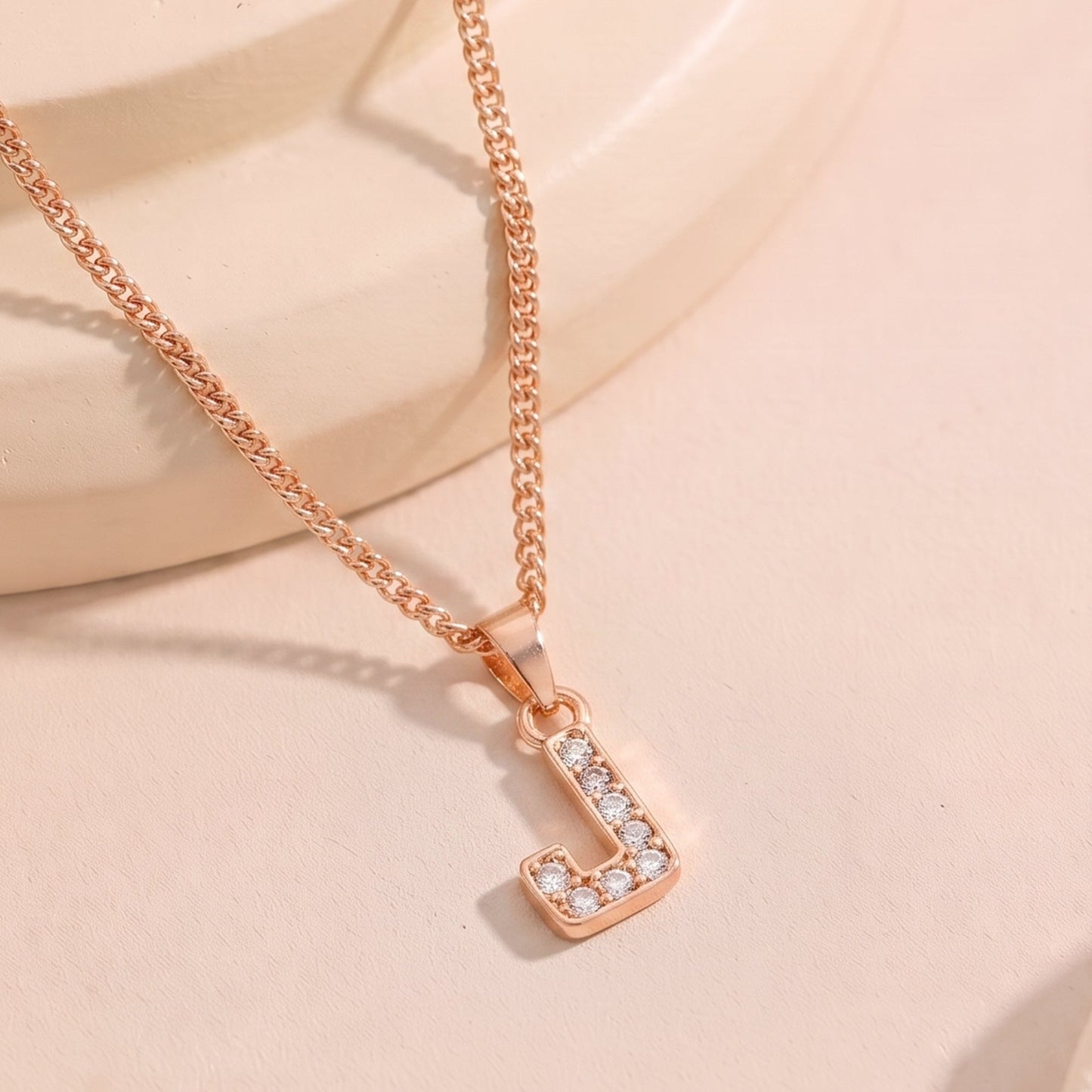Estele Rosegold Splendid Medium 'J' Letter Pendant with Austrian Crystals for Women