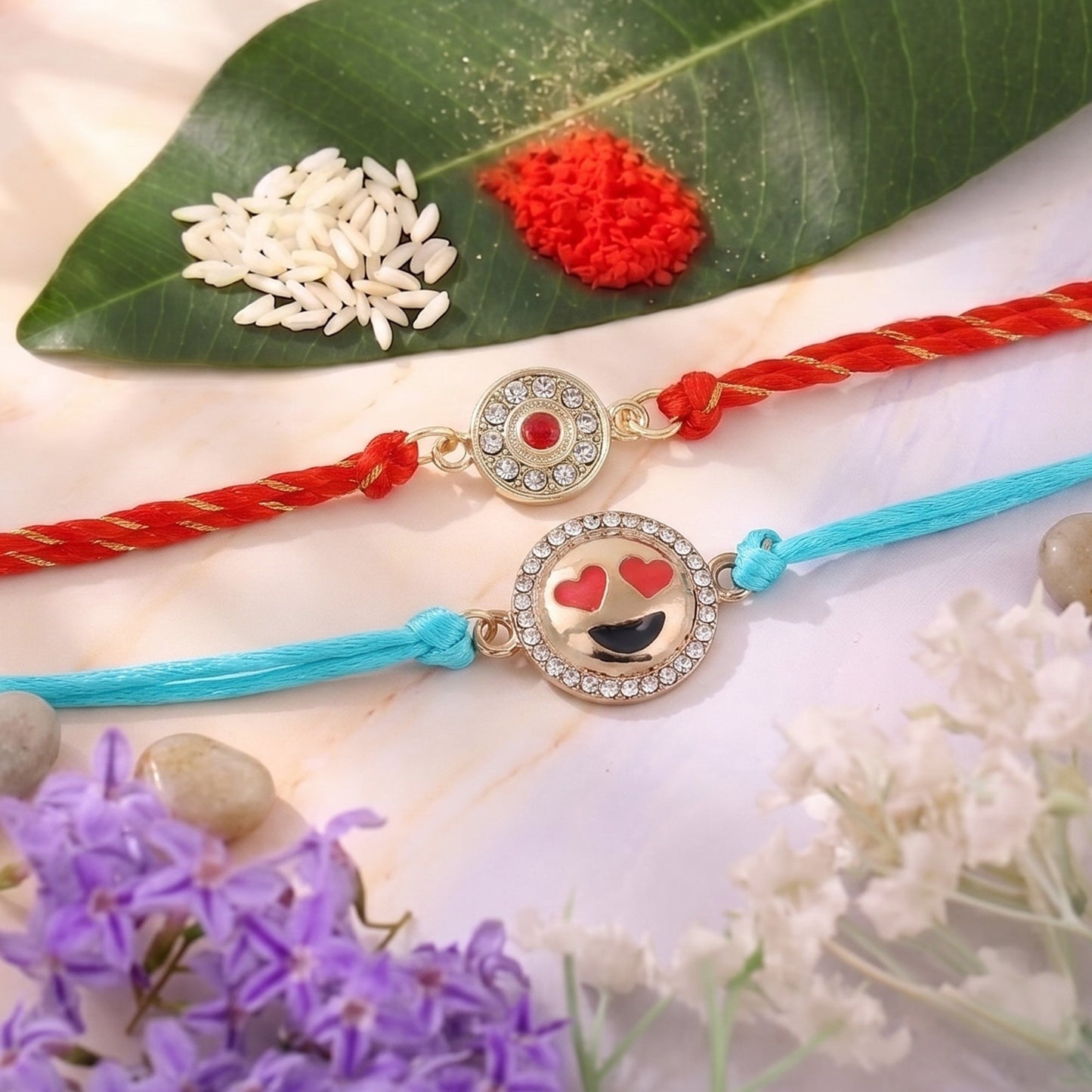 Premium Gold Plated Emoji Design Austrian Combo Rakhi