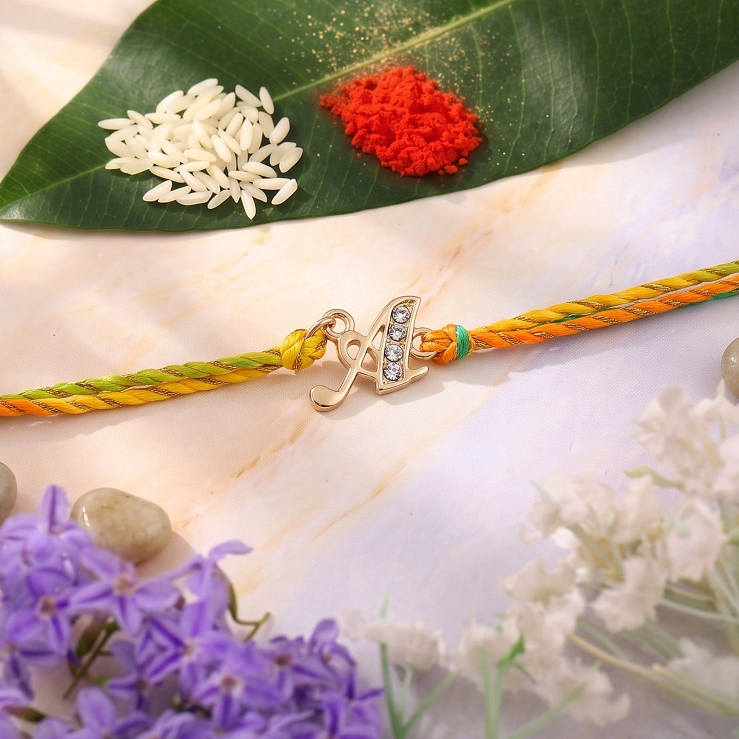 Gold Plated Designer "A" Initials Rakhi