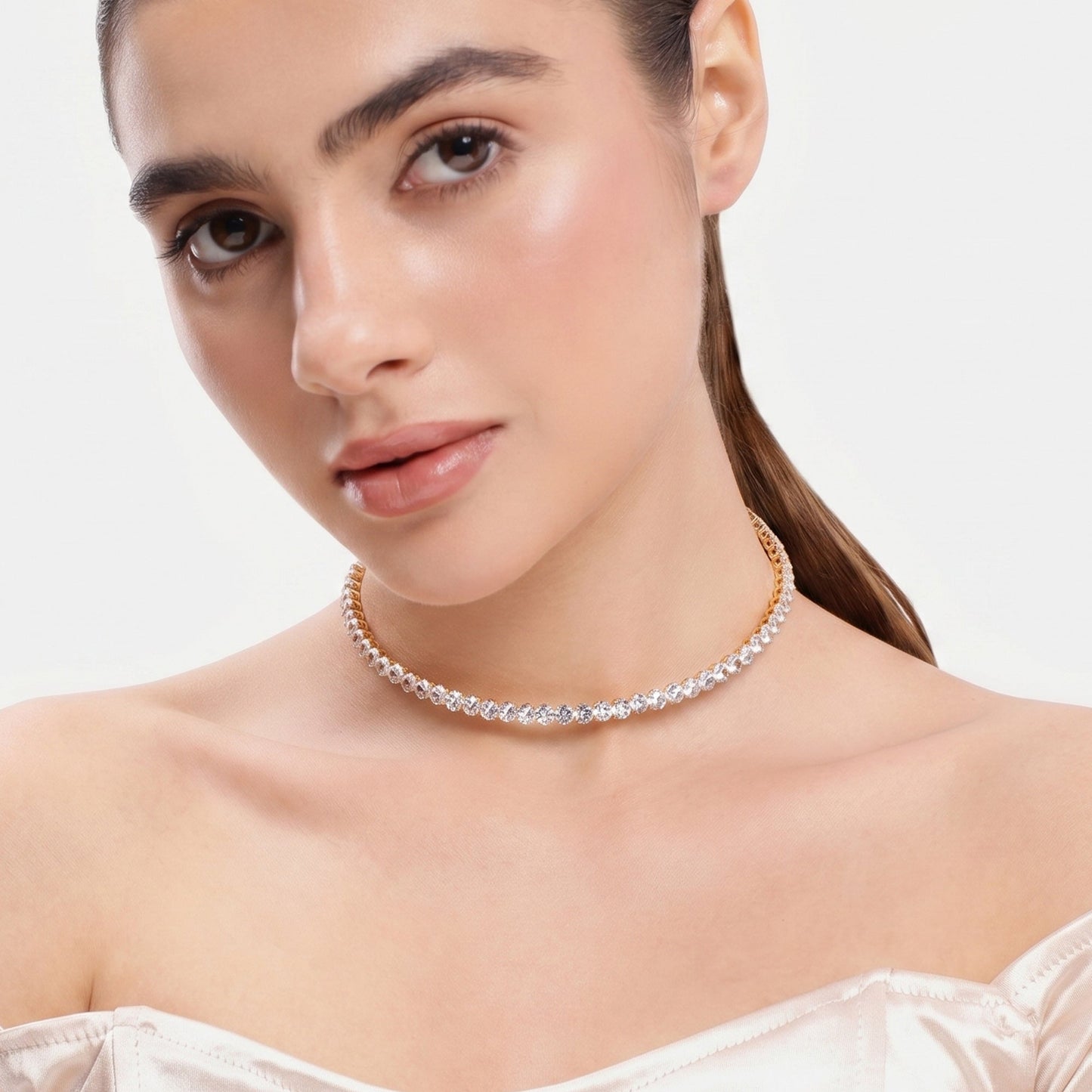 Meher Gold Crystal Cuff Necklace