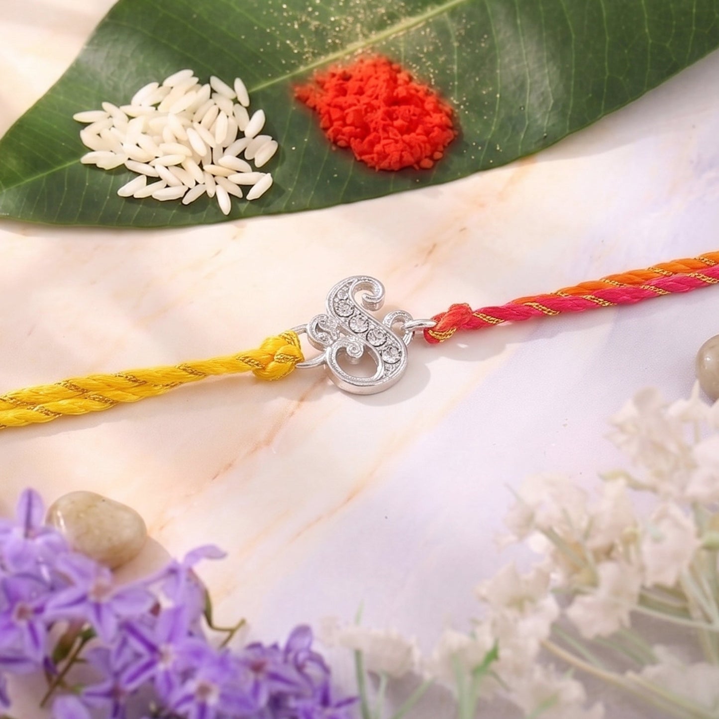 Rhodium Plated Artistic "S" Initials Rakhi