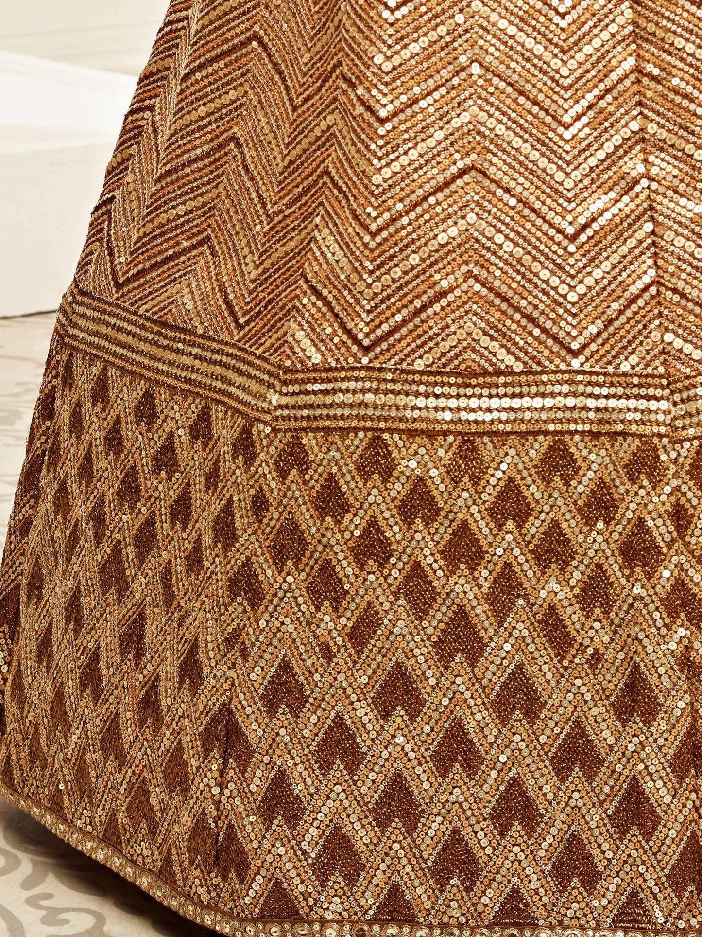 Tulsi Art Brown Sequins Embroidered Slub Silk Bridal Wear Lehenga Choli