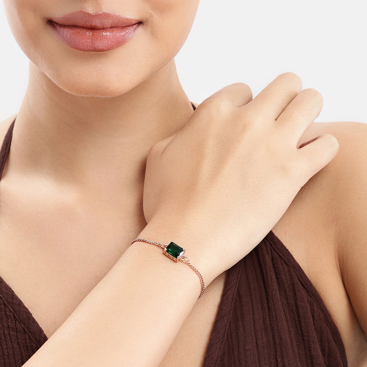 Green Solitaire Adjustable AD Bracelet