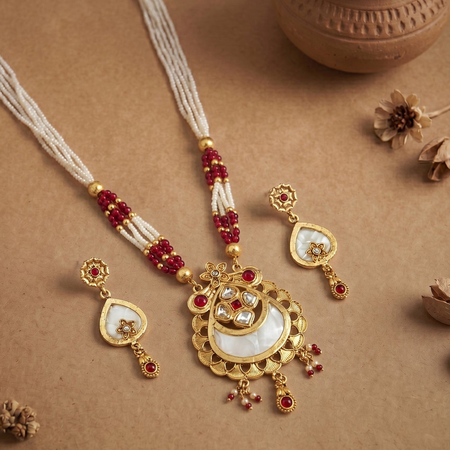 Temple Crescent Beaded Necklace Set