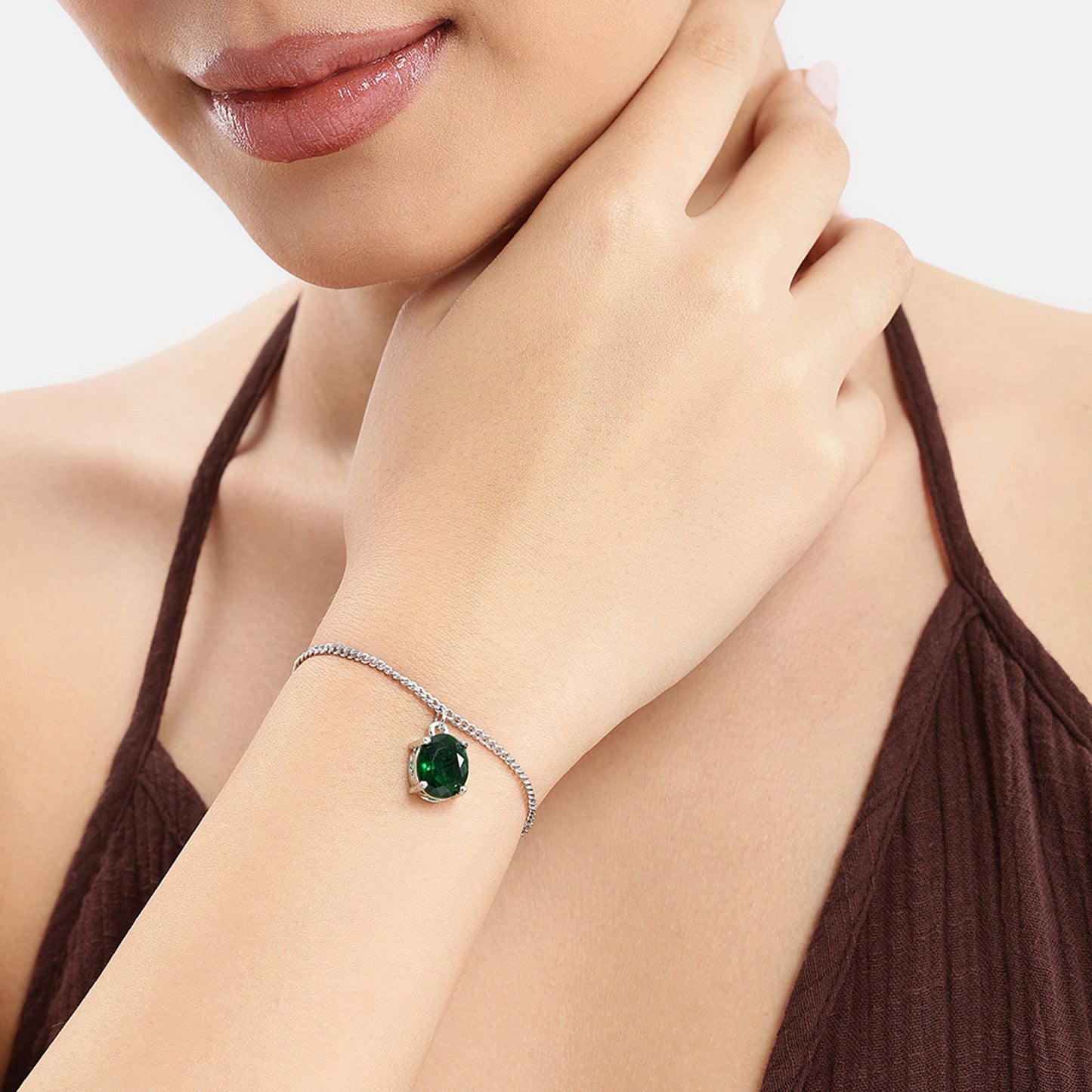Green Accent Rhodium Bracelet