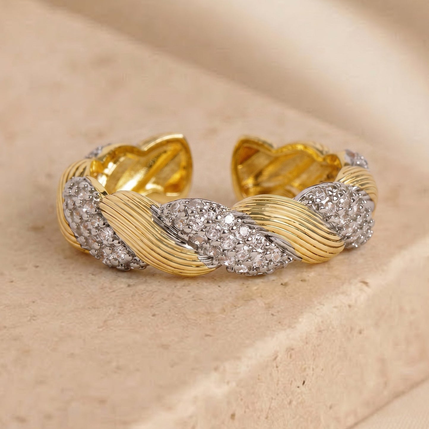 Two-Tone Twisted Chain Adjustable Ring