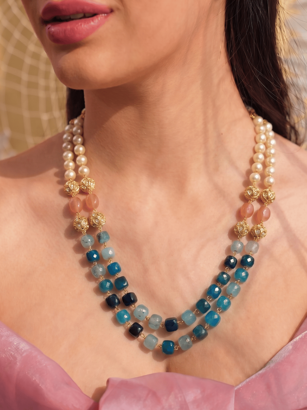 Oplya Double Strand Semi Precious Stone Necklace