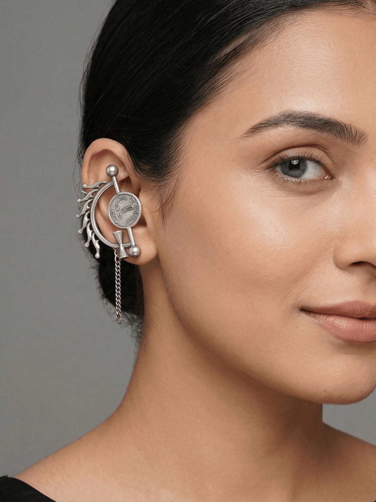 Kavya Classic Silver Plated Coin Earcuff