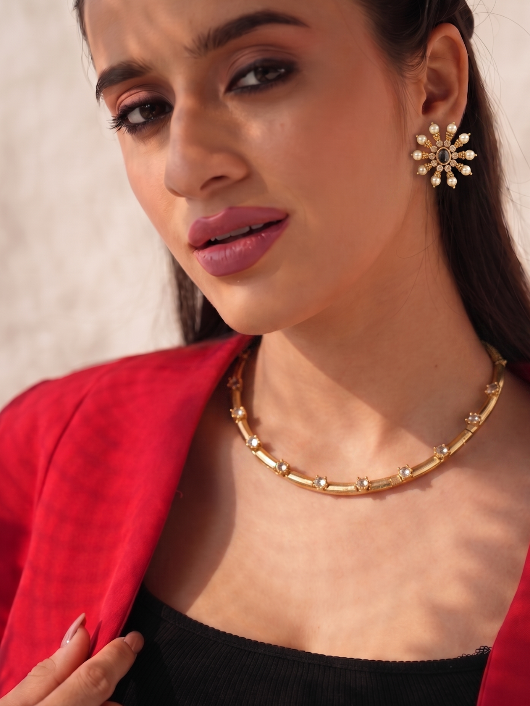 Sundarika Golden Stone Necklace Set